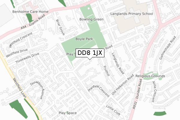 DD8 1JX map - large scale - OS Open Zoomstack (Ordnance Survey)