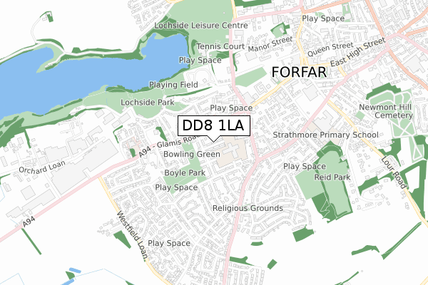 DD8 1LA map - small scale - OS Open Zoomstack (Ordnance Survey)