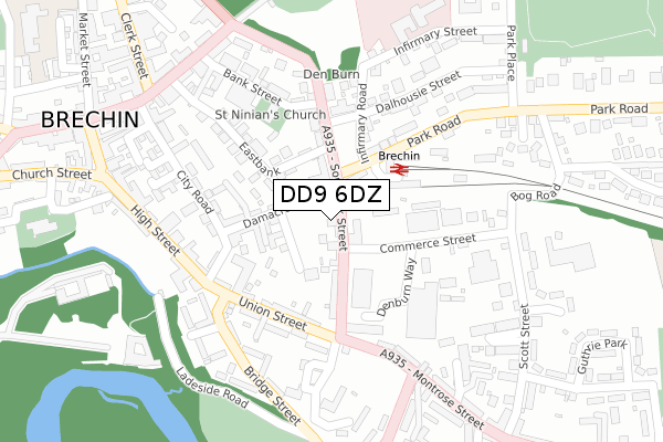 DD9 6DZ map - large scale - OS Open Zoomstack (Ordnance Survey)