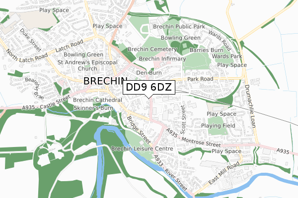 DD9 6DZ map - small scale - OS Open Zoomstack (Ordnance Survey)