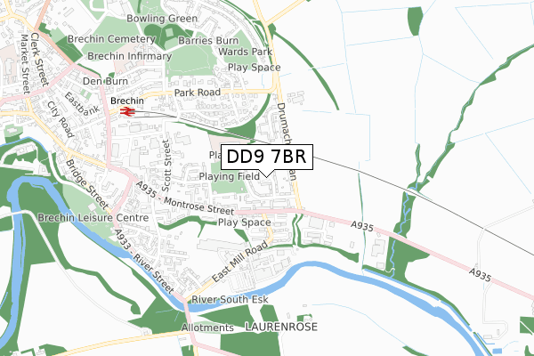 DD9 7BR map - small scale - OS Open Zoomstack (Ordnance Survey)