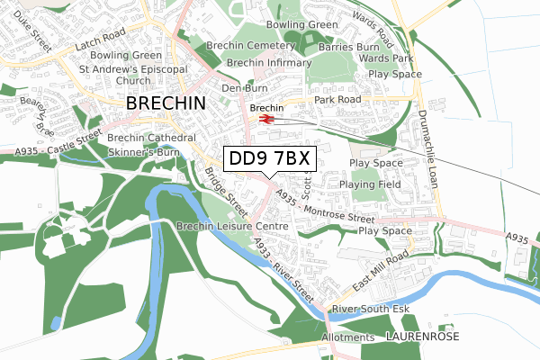 DD9 7BX map - small scale - OS Open Zoomstack (Ordnance Survey)