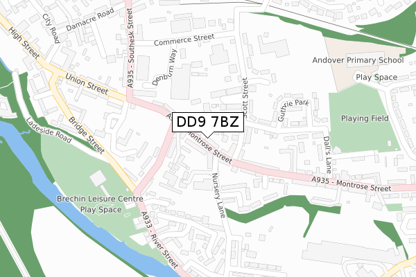 DD9 7BZ map - large scale - OS Open Zoomstack (Ordnance Survey)