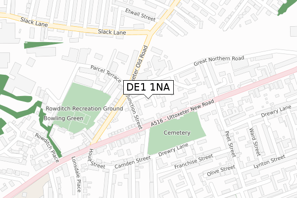 DE1 1NA map - large scale - OS Open Zoomstack (Ordnance Survey)
