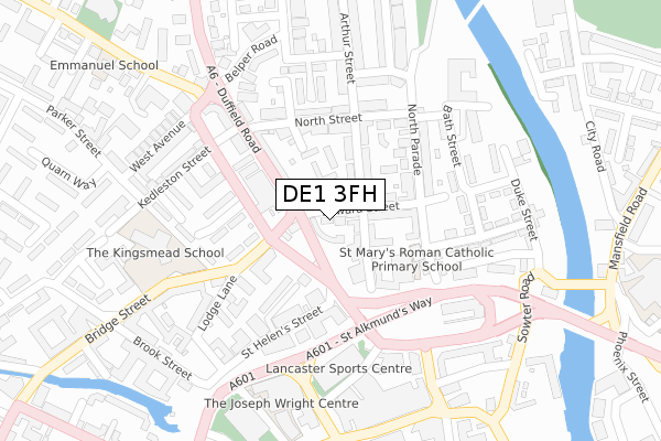 DE1 3FH map - large scale - OS Open Zoomstack (Ordnance Survey)