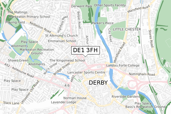 DE1 3FH map - small scale - OS Open Zoomstack (Ordnance Survey)