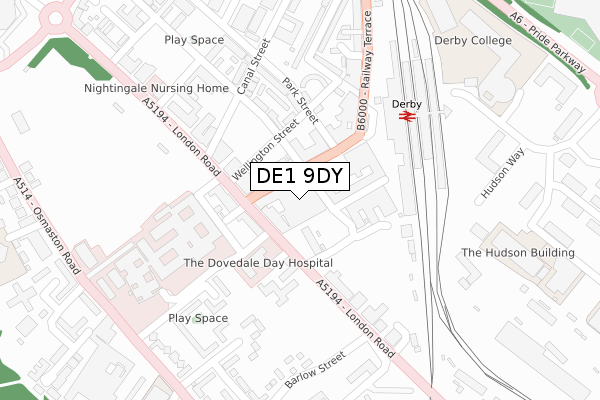 DE1 9DY map - large scale - OS Open Zoomstack (Ordnance Survey)