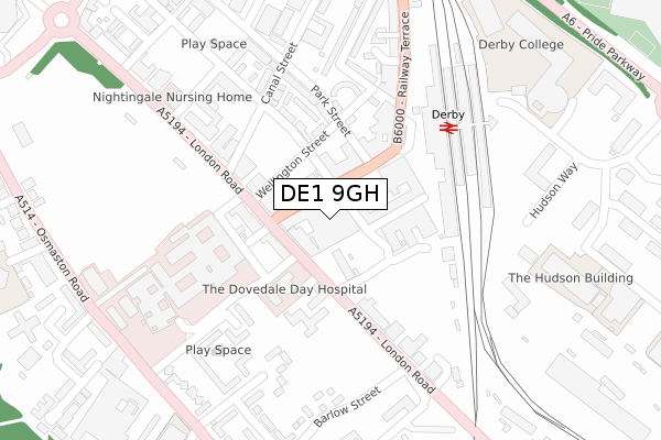 DE1 9GH map - large scale - OS Open Zoomstack (Ordnance Survey)