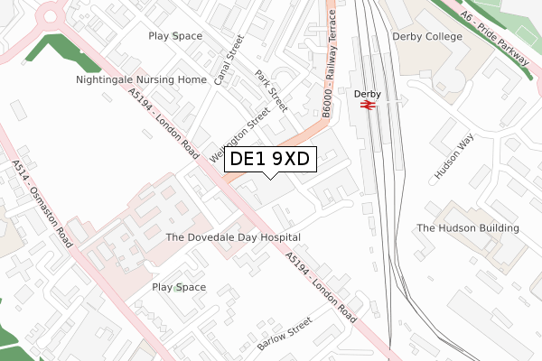 DE1 9XD map - large scale - OS Open Zoomstack (Ordnance Survey)