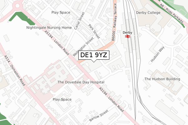 DE1 9YZ map - large scale - OS Open Zoomstack (Ordnance Survey)
