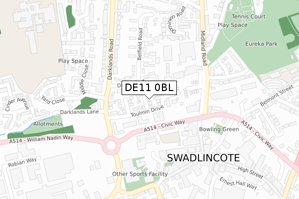 DE11 0BL map - large scale - OS Open Zoomstack (Ordnance Survey)