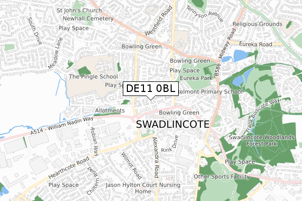 DE11 0BL map - small scale - OS Open Zoomstack (Ordnance Survey)