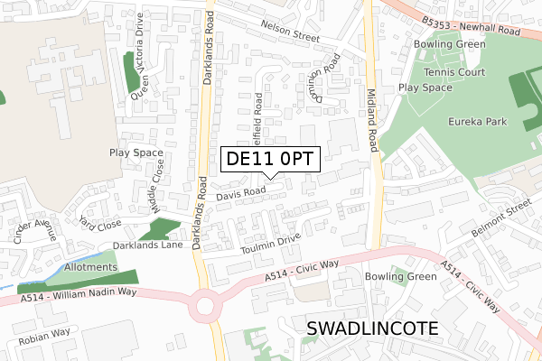 DE11 0PT map - large scale - OS Open Zoomstack (Ordnance Survey)