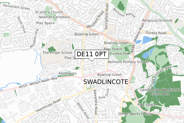 DE11 0PT map - small scale - OS Open Zoomstack (Ordnance Survey)