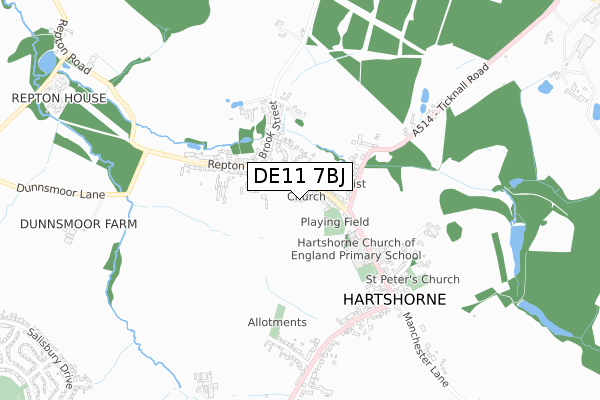 DE11 7BJ map - small scale - OS Open Zoomstack (Ordnance Survey)