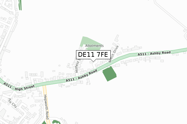 DE11 7FE map - large scale - OS Open Zoomstack (Ordnance Survey)