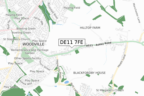 DE11 7FE map - small scale - OS Open Zoomstack (Ordnance Survey)