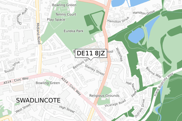 DE11 8JZ map - large scale - OS Open Zoomstack (Ordnance Survey)