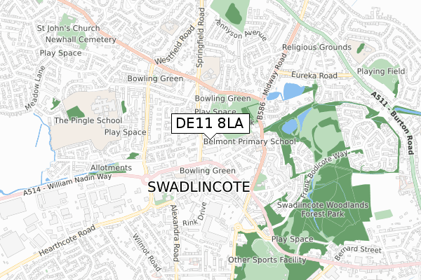 DE11 8LA map - small scale - OS Open Zoomstack (Ordnance Survey) DE11 8LA map - small scale - OS Open Zoomstack (Ordnance Survey)