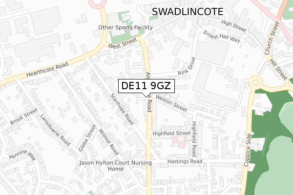 DE11 9GZ map - large scale - OS Open Zoomstack (Ordnance Survey)