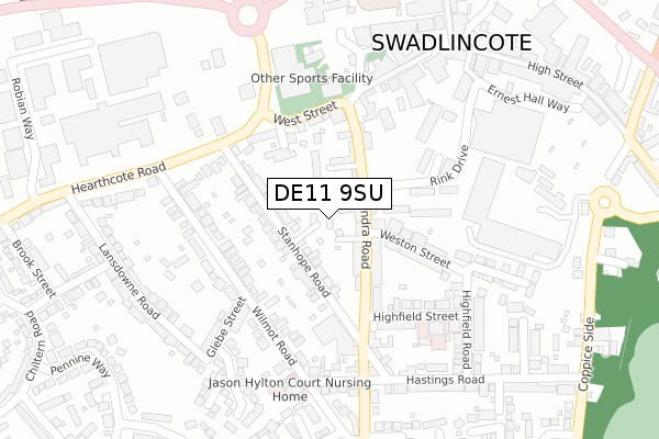 DE11 9SU map - large scale - OS Open Zoomstack (Ordnance Survey)