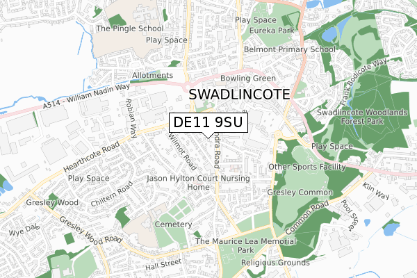 DE11 9SU map - small scale - OS Open Zoomstack (Ordnance Survey)