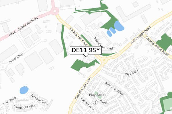 DE11 9SY map - large scale - OS Open Zoomstack (Ordnance Survey)