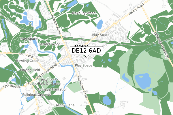 DE12 6AD map - small scale - OS Open Zoomstack (Ordnance Survey)