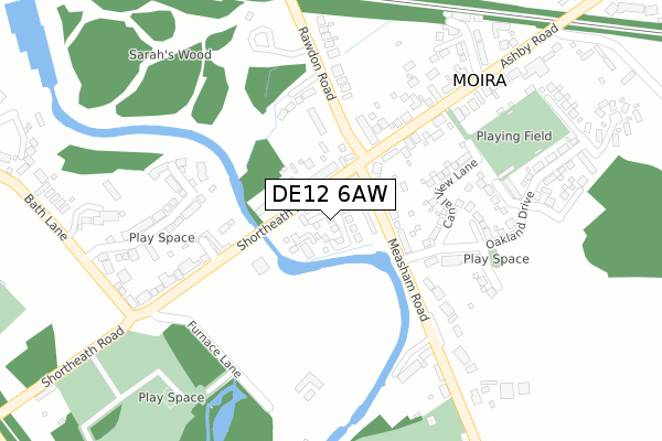 DE12 6AW map - large scale - OS Open Zoomstack (Ordnance Survey)