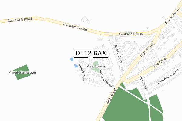 DE12 6AX map - large scale - OS Open Zoomstack (Ordnance Survey)
