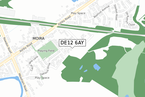 DE12 6AY map - large scale - OS Open Zoomstack (Ordnance Survey)