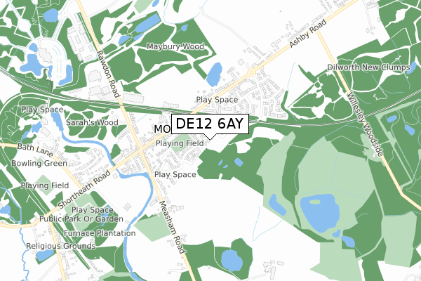 DE12 6AY map - small scale - OS Open Zoomstack (Ordnance Survey)