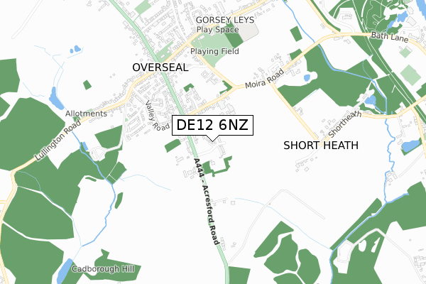 DE12 6NZ map - small scale - OS Open Zoomstack (Ordnance Survey)