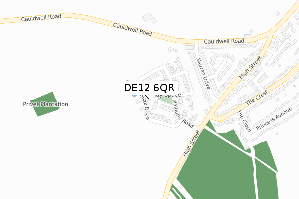 DE12 6QR map - large scale - OS Open Zoomstack (Ordnance Survey)