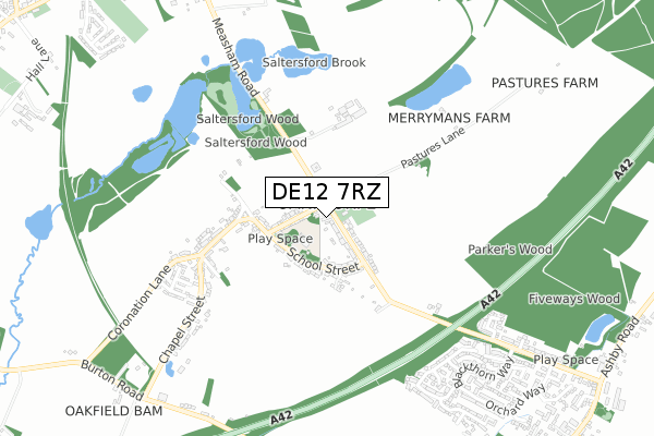 DE12 7RZ map - small scale - OS Open Zoomstack (Ordnance Survey)