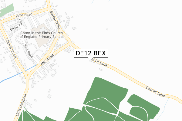 DE12 8EX map - large scale - OS Open Zoomstack (Ordnance Survey)