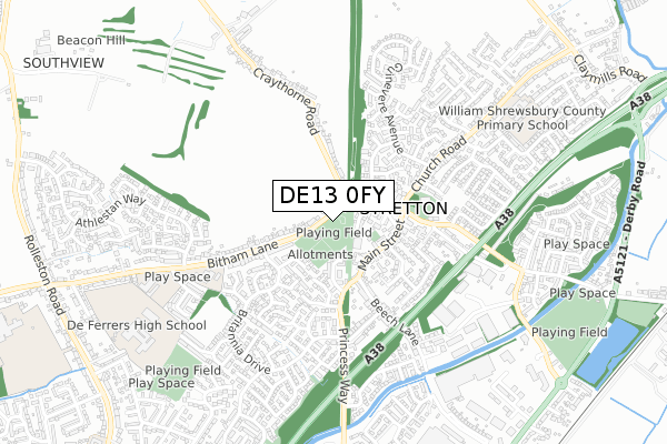 DE13 0FY map - small scale - OS Open Zoomstack (Ordnance Survey)