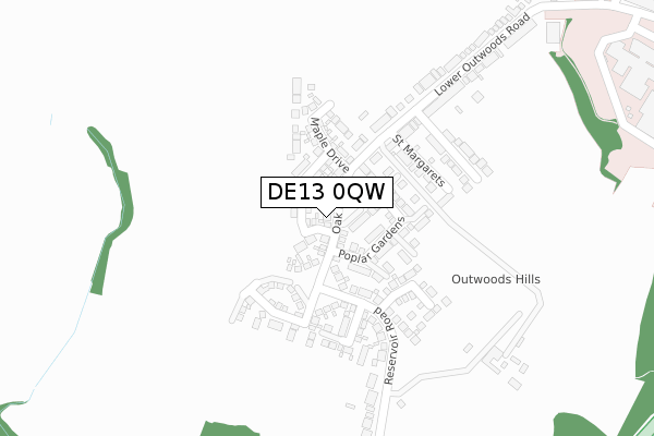 DE13 0QW map - large scale - OS Open Zoomstack (Ordnance Survey)