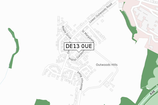 DE13 0UE map - large scale - OS Open Zoomstack (Ordnance Survey)