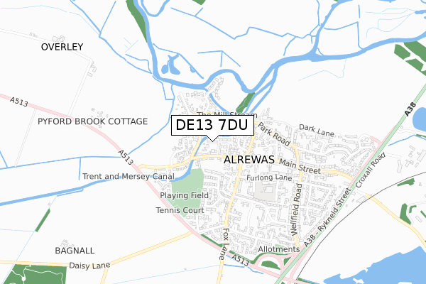 DE13 7DU map - small scale - OS Open Zoomstack (Ordnance Survey)