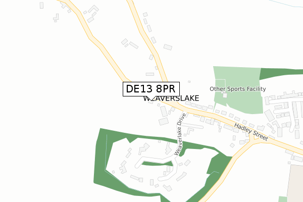 DE13 8PR map - large scale - OS Open Zoomstack (Ordnance Survey)