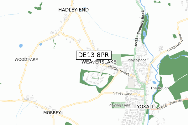 DE13 8PR map - small scale - OS Open Zoomstack (Ordnance Survey)