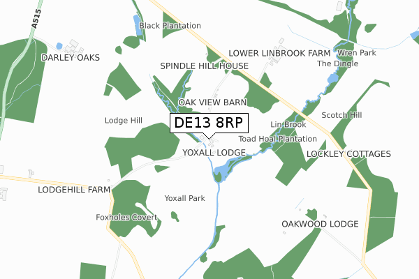 DE13 8RP map - small scale - OS Open Zoomstack (Ordnance Survey)