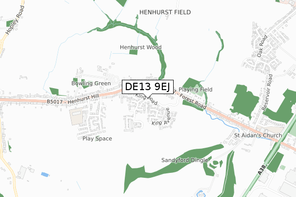 DE13 9EJ map - small scale - OS Open Zoomstack (Ordnance Survey)