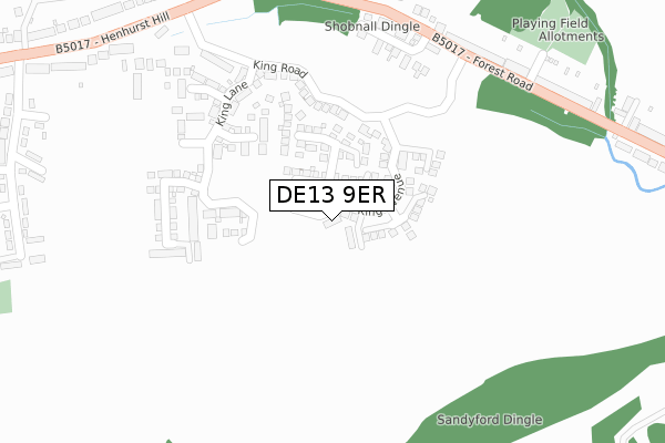 DE13 9ER map - large scale - OS Open Zoomstack (Ordnance Survey)