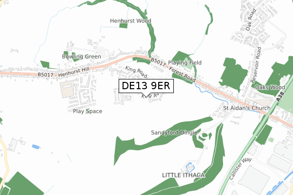 DE13 9ER map - small scale - OS Open Zoomstack (Ordnance Survey)