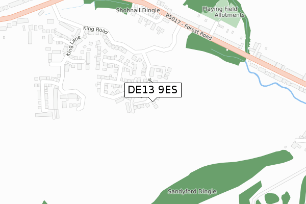 DE13 9ES map - large scale - OS Open Zoomstack (Ordnance Survey)