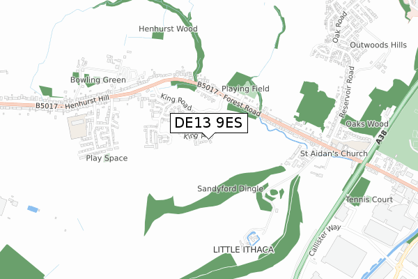 DE13 9ES map - small scale - OS Open Zoomstack (Ordnance Survey)