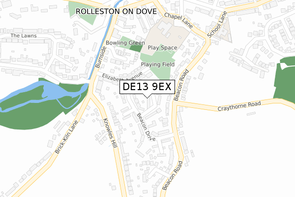 DE13 9EX map - large scale - OS Open Zoomstack (Ordnance Survey)