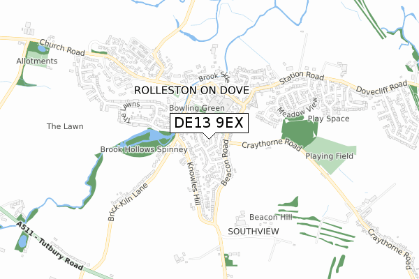 DE13 9EX map - small scale - OS Open Zoomstack (Ordnance Survey)